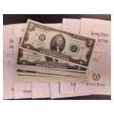 US Currency $2 Sequential Serial Number Notes $248