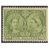 Canada Stamps #65 Mint Disturbed OG1897 Jubilee $5