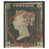 Great Britain Stamps #1 Used Penny Black with Red