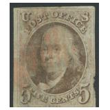 US Stamps #1 Used with repaired tear, facial scuff