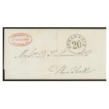 Colombia Stampless 1854 Folded Letter to New York