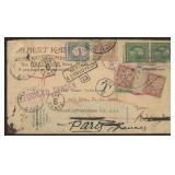 US, Italy & France Stamps tied on 1924 Cover, trip