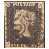 Great Britain Stamps#1 Used Penny Black with creas