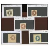 US Stamps #U79, U123, U204, U297, U341 Mint Cut Sq