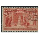 US Stamps #241 Used $1 Columbian  CV $525