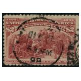 US Stamps #242 Used $2 Columbian CV $550