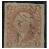 US Stamps #R1a Used 4 Margin example with paper fo