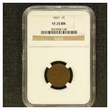 US Coins 1867 Indian Head Cent Graded VF25BN by NG