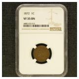 US Coins 1872 Indian Head Cent Graded VF35BN by NG