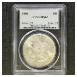 US Coins 1886 Morgan Silver Dollar Graded MS63 by
