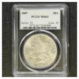 US Coins 1887 Morgan Silver Dollar Graded MS63 by