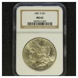 US Coins 1881-S Morgan Silver Dollar Graded MS63 b