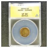 US Coins 1909-S Indian Head Cent Graded VF30 Detai