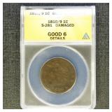 US Coins 1810/9 Large Cent S-281 Graded G6 Details