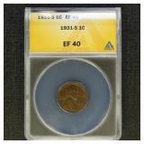 US Coins 1931-S Lincoln Cent Graded EF40 by ANACS