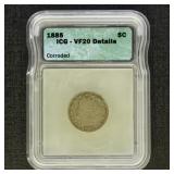 US Coins 1885 Liberty "V" Nickel Graded VF20 Detai