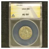 US Coins 1924 Standing Liberty Quarter Graded AU50