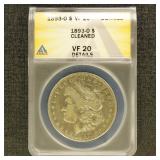US Coins 1893-O Morgan Silver Dollar Graded VF20 D