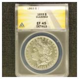US Coins 1893 Morgan Silver Dollar Graded EF45 Det