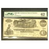 1862 CSA $100 PMG graded 62, T-69 Civil War Confed