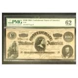 1864 CSA $100 PMG graded 62, T-69 Civil War Confed