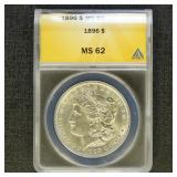 US Coins 1896 Morgan Silver Dollar Graded MS62 Det