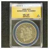 US Coins 1892-CC Morgan Silver Dollar Graded VG10