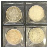 US Coins 4 Morgan Silver Dollars, circulated