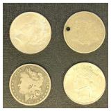 US Coins  4 Silver Dollars incl 1883-O Morgan Silv