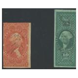 US Stamps #R82a & R93a Imperforate pair, #R82a cut