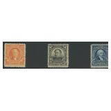 US Stamps #310-312 Mint Disturbed Gum, with thins