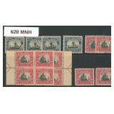 US Stamps #620-621 Mint NH group with duplicates o