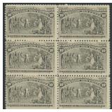 US Stamps #237 Mint Block of 6, three stamps NH, o