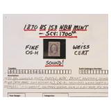 US Stamps #153 Mint Hinged with Certificate (Weiss