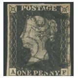 Great Britain Stamps #1 Used Penny Black with blac