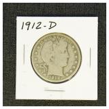 US Coins 1912-D Barber Half Dollar, circulated