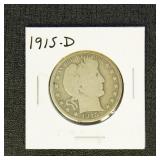US Coins 1915-D Barber Half Dollar, circulated