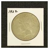 US Coins 1922 Peace Silver Dollar, circulated