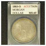 US Coins 1883-O Morgan Silver Dollar, AU/BU