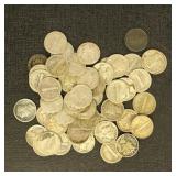 US Coins 50 Mercury Silver Dimes, circulated