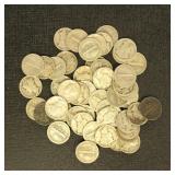 US Coins 50 Mercury Silver Dimes, circulated