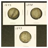 US Coins Barber Quarter Lot of 3, 1893, 1895, & 18