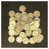 US Coins 50 Mercury Silver Dimes, circulated