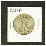 US Coins 1938-D Walking Liberty Half Dollar, circu