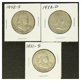 US Coins Franklin Half Dollar lot of 3, 1951-S, 19