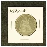 US Coins 1877-S Seated Liberty Half Dollar, circul