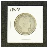 US Coins 1909 Barber Half Dollar, circulated