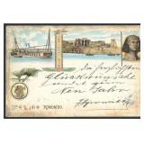 Egypt & Germany Stamps tied on 1898 Color Postcard