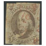 US Stamps #1 Used with Red CDS Cancel 1847 5 Cent