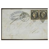 France Stamps #3 Pair Used on Folded Business Stat
